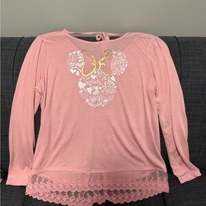 Disney Pink Long Sleeve Tee with Minnie Mouse Heart and Bow